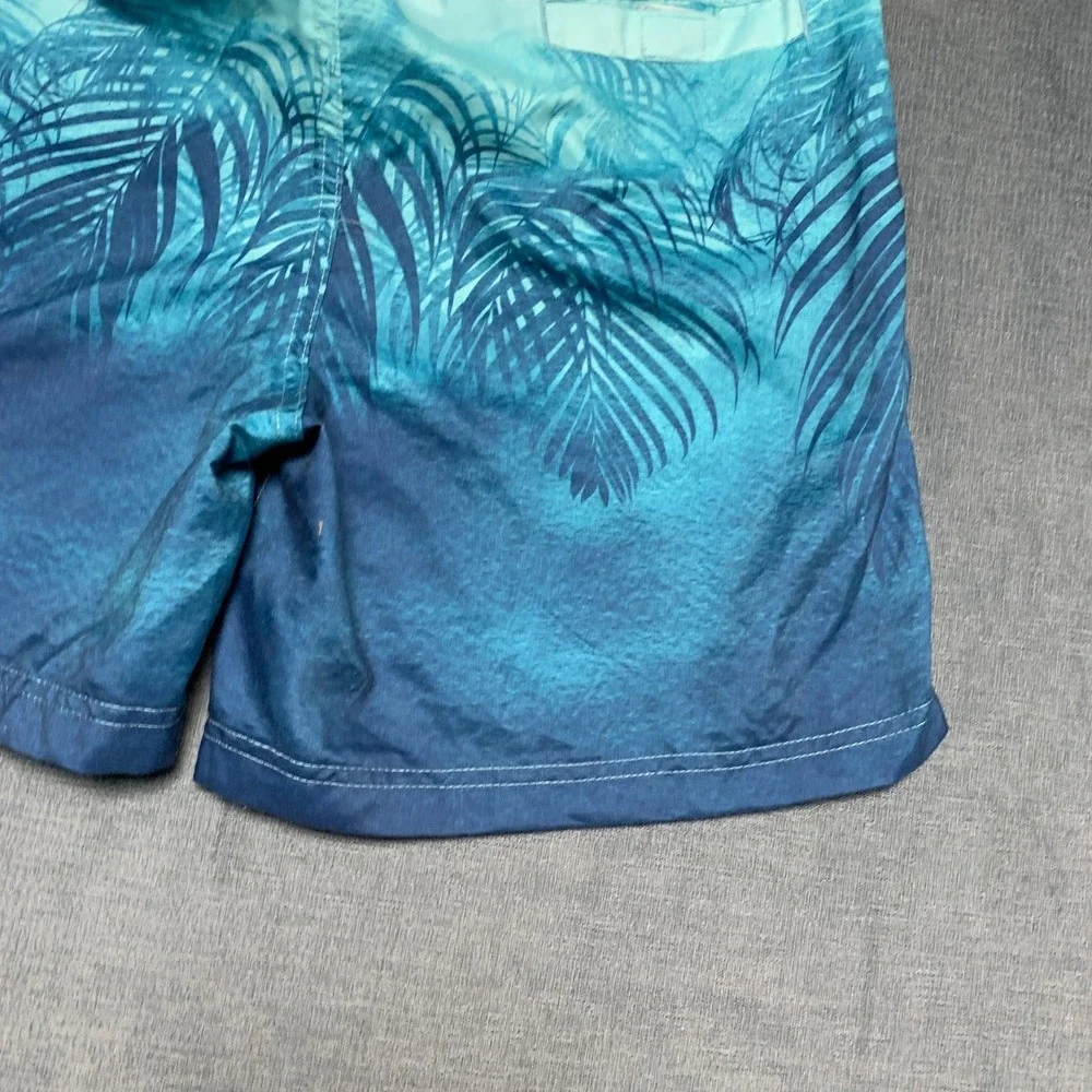Spicy Tuna Gradient Swim Shorts Mens Medium Blue Tropical Palm Leaf Beach Wear
